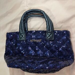MZ Wallace Navy Sequin Tote with Quilted Shine NWOT
